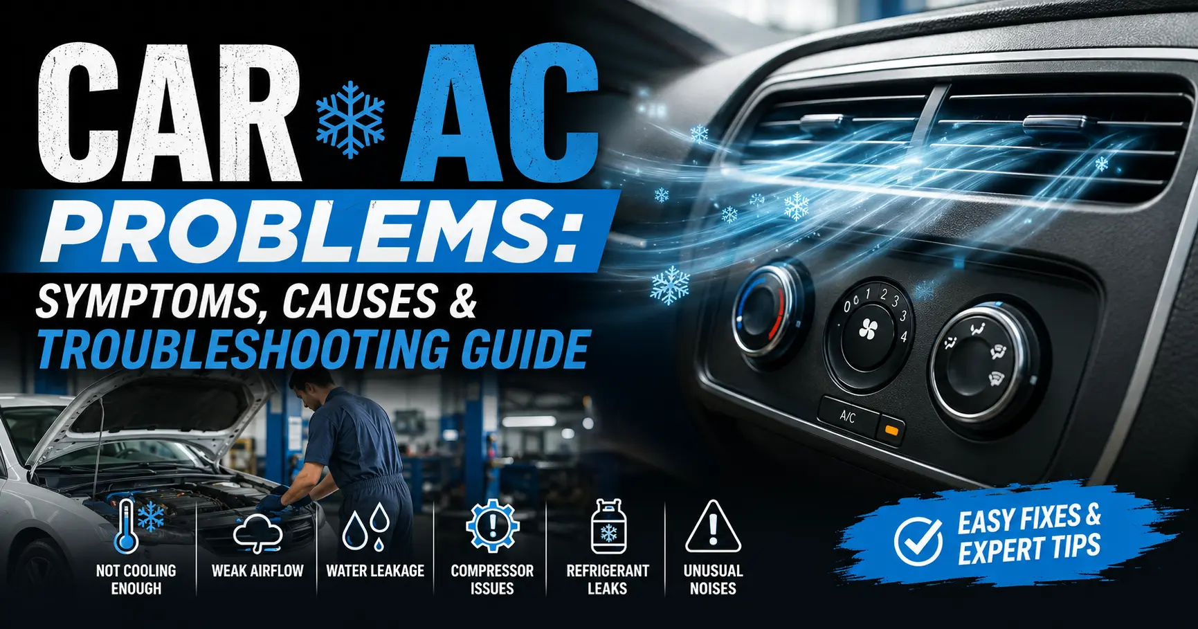 Car AC problems and cooling troubleshooting symptoms